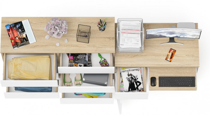 Мори компьютерный стол МС-1 левый + Комод МК1200.8, дуб сонома/белый