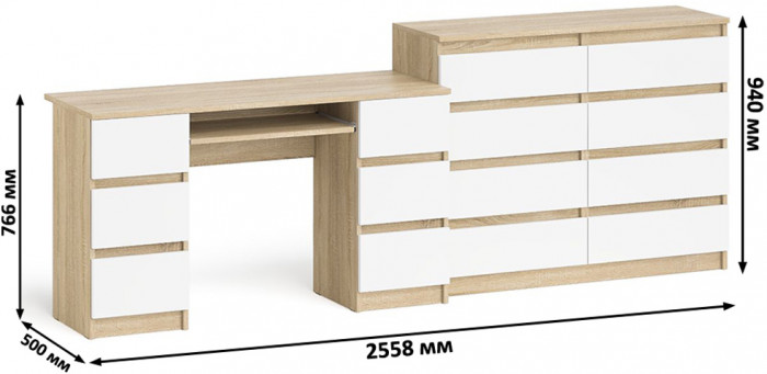 Мори компьютерный стол МС-2 + Комод МК1200.8, дуб сонома/белый