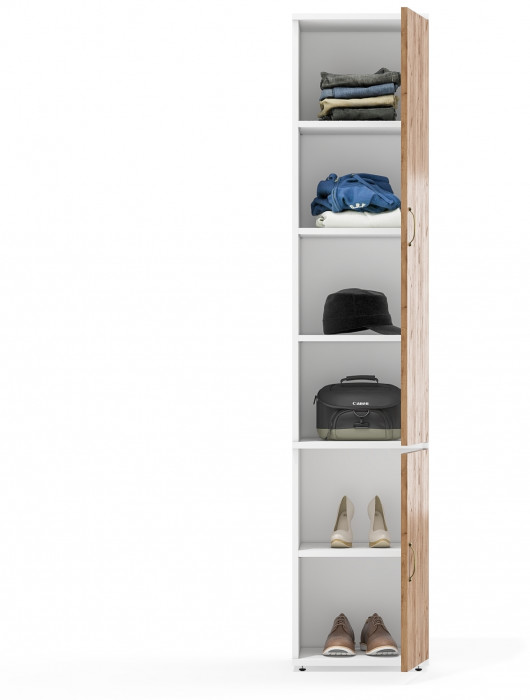 Лидер-8 Модуль Пенал МД 22Б, цвет белый шагрень/крафт золото, ШхГхВ 40х37,5х190 см., универсальная сборка, пять полок