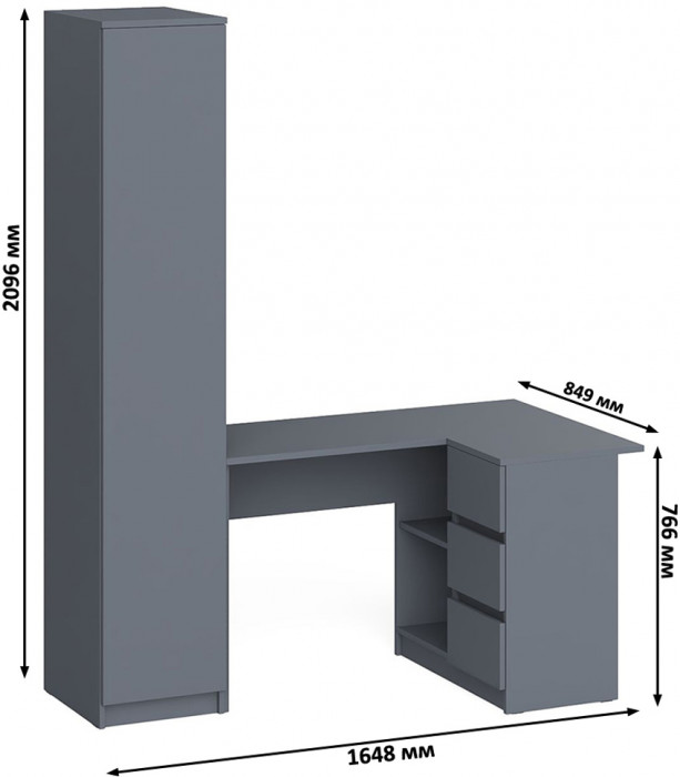 Мори Стол компьютерный МС-16 правый + Пенал МШ400.1, цвет графит, ШхГхВ 164,8х84,9х209,6 см., выдвижные ящики справа, НЕ универсальная сборка