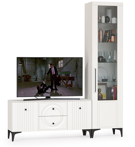 Валенсия Гостиная № 054, ЛДСП белый шагрень/МДФ белый шагрень