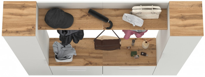 Октава Прихожая 35, цвет белый шагрень/дуб крафт золотой/фасады МДФ белый шагрень, ШхГхВ 194,2х35,4х197,6 см., универсальная сборка