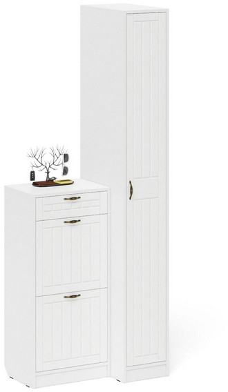 Прихожая П-6 Компоновка № 42, цвет белая шагрень/фасады МДФ белое дерево фрезеровка прованс, ШхГхВ 80х50х210 см., универсальная сборка