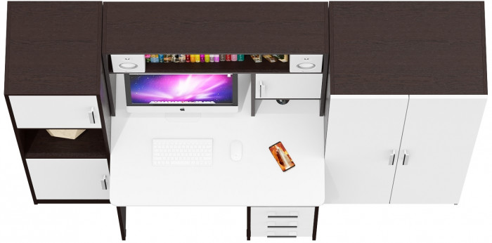 Стол компьютерный С-МД-СК9+Пенал С-МД-СК9П+Шкаф С-МД-СК9Ш, цвет венге/белый шагрень, ШхГхВ 215х70х160 см., НЕ универсальная сборка