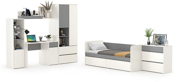 Торонто Компоновка № 27, цвет белый шагрень/стальной серый, сп. м. 800х1900 мм., б/м, основание есть, универсальная сборка