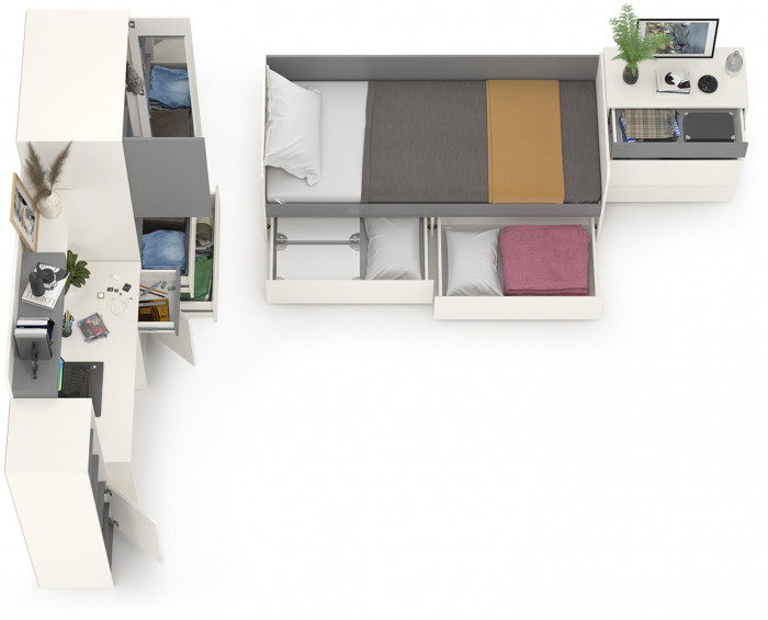 Торонто Компоновка № 27, цвет белый шагрень/стальной серый, сп. м. 800х1900 мм., б/м, основание есть, универсальная сборка