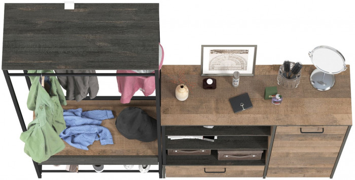 Трувор 15.120 Прихожая + 13.307.01 Комод, цвет дуб гранж песочный/интра, ШхГхВ 189х36,9х194,2 см., универсальная сборка