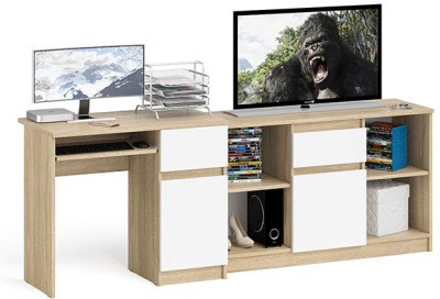 Мори компьютерный стол МС-1 правый + Тумба МТВ1204.1, дуб сонома/белый