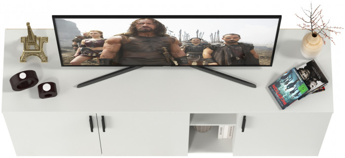 Эйр Гостиная 16.55 Тумба под ТВ, цвет белый шагрень, ШхГхВ 140х38,3х62,7 см., универсальная сборка