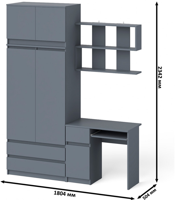 Мори Стол компьютерный МС-1 левый + Шкаф МШ900.1 + Антресоль МА900.1 + Полка 900, цвет графит, ШхГхВ 180,4х50,4х234,2 см., НЕ универс. сб.