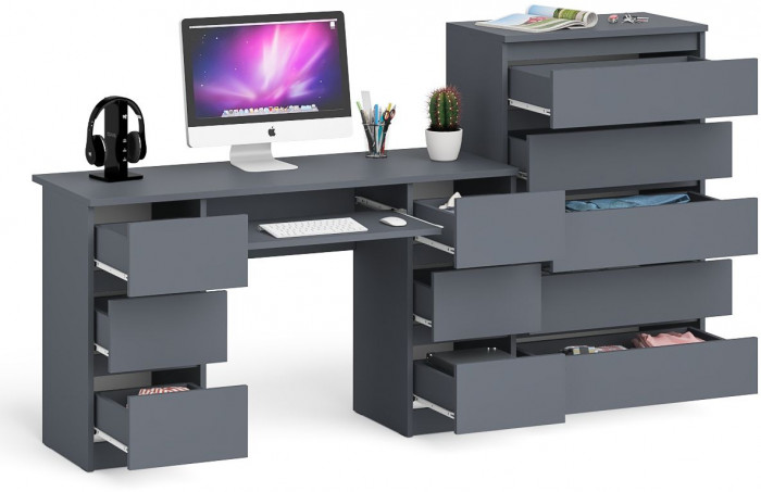 Мори Стол компьютерный МС-2 + Комод МК700.5, цвет графит, ШхГхВ 205,8х50х114 см., универсальная сборка