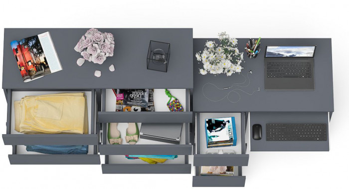 Мори Стол компьютерный МС-6 левый + Комод МК1200.8, цвет графит, ШхГхВ 210,4х50х94 см., выдвижные ящики слева, НЕ универсальная сборка