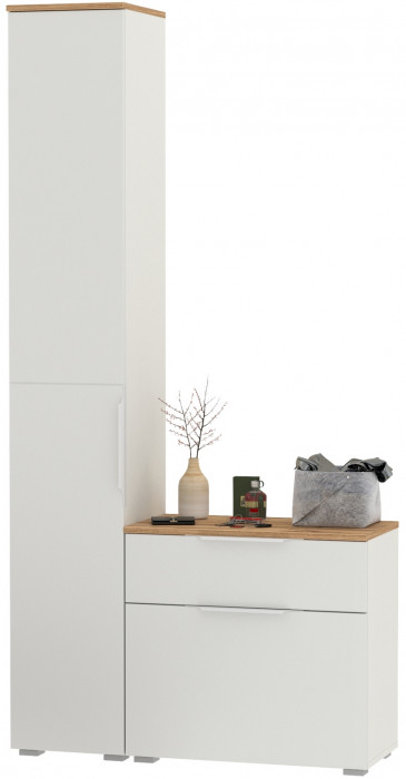 Октава Прихожая 13, цвет белый шагрень/дуб крафт золотой/фасады МДФ белый шагрень, ШхГхВ 97,1х35,4х197,6 см., универсальная сборка