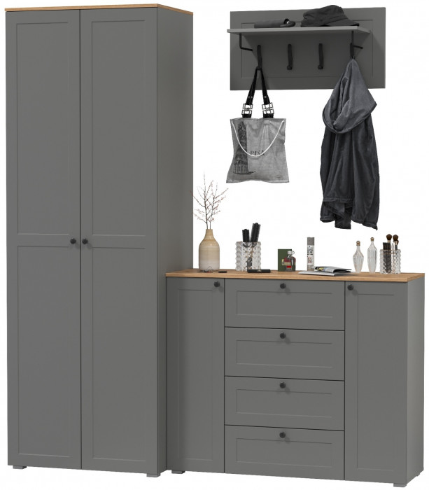 Остин Прихожая 15, цвет серый графит/дуб крафт золотой, ШхГхВ 200х54,3х229,6 см., универсальная сборка