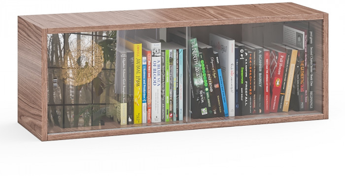 Полка книжная С-МД-КН01, цвет ясень шимо тёмный, ШхГхВ 83х25х30 см., стеклянные дверцы