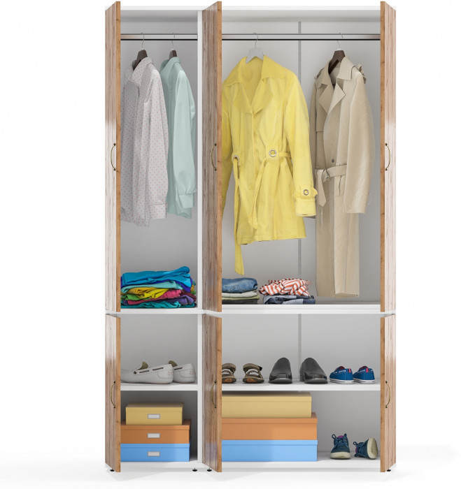 Лидер-8 Модуль Пенал МД 23Б + Шкаф МД 19Б, цвет белый шагрень/крафт золото, ШхГхВ 120х50х190 см., универсальная сборка