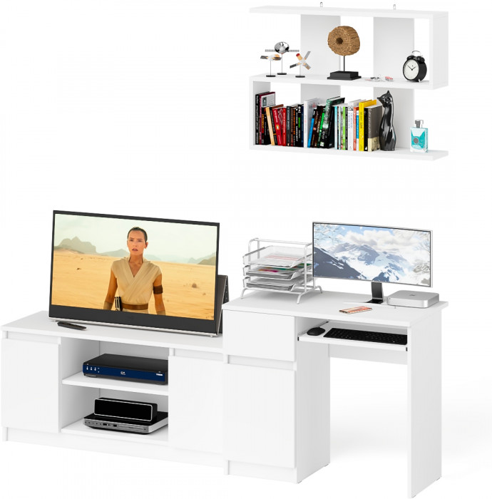 Мори компьютерный стол МС-1 левый + Тумба МТВ1200.1 + Полка 900, белый