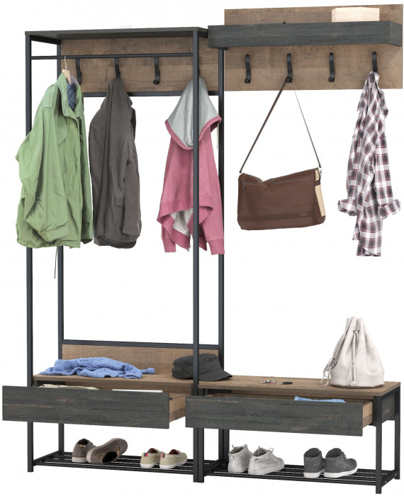 Трувор Прихожая 213, цвет дуб гранж песочный/интра, ШхГхВ 160х36,6х194,2 см., универсальная сборка