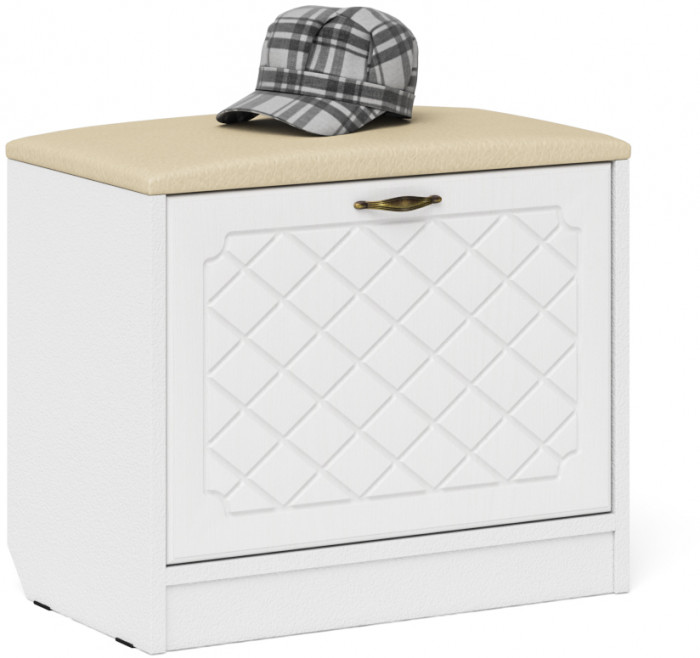 Прихожая П-6 Тумба, цвет белая шагрень/фасады МДФ белое дерево фрезеровка ромб, ШхГхВ 60х35х50 см.