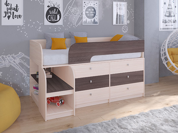 Кровать чердак Астра 9 V3 Дуб молочный/Дуб Шамони