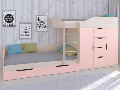 Кровать двухъярусная Астра 6 Дуб молочный/Розовый
