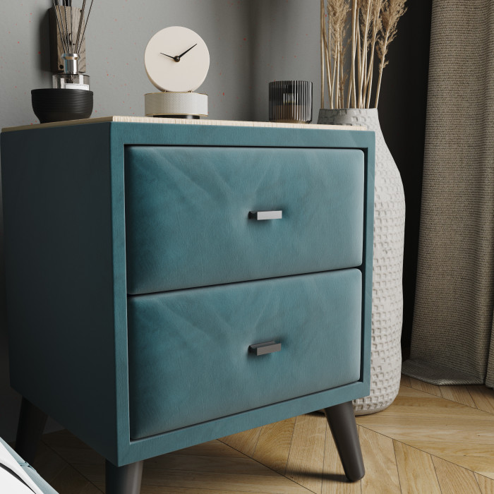 Тумба прикроватная интерьерная Пай бирюза/мдф клен кремовый