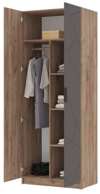 ОРЕГОН ШК 02 Шкаф 2х-створчатый (800х2100х500) Фасад МДФ АСФАЛЬТ СУПЕРМАТ,ДУБ КРАФТ ТАБАЧНЫЙ/Корпус ДУБ КРАФТ ТАБАЧНЫЙ