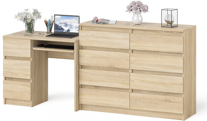 Мори Стол компьютерный МС-6 левый + Комод МК1200.8, цвет дуб сонома, ШхГхВ 210,4х50х94 см., выдвижные ящики слева, НЕ универсальная сборка