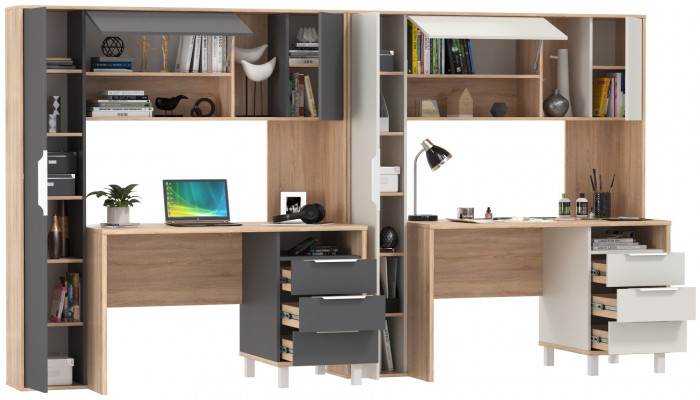 Два стола компьютерных Комфорт 12.95N, дуб сонома/белый/дуб сонома/тёмно-серый