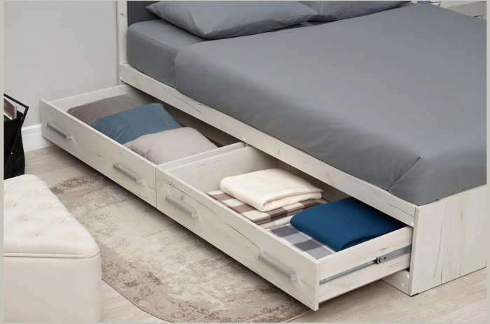 Фиеста NEW Кровать 1,6м с ящиками (Дуб крафт белый/Графит)