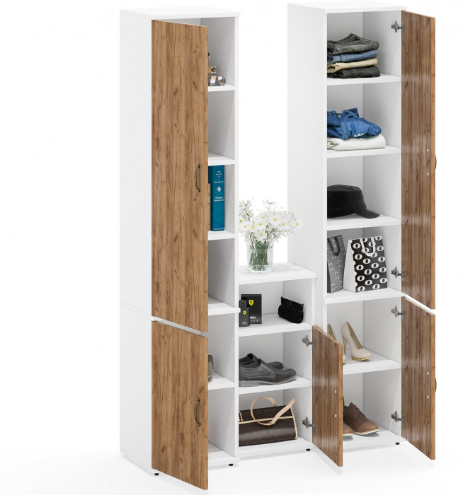 Лидер-8 Пенал МД 22Б + Пенал МД 22Б + Тумба МД 3.19, белый шагрень/крафт золото