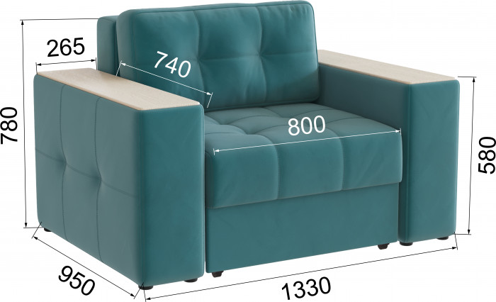 Кресло-кровать Виконт, Бирюза/Клен кремовый МДФ