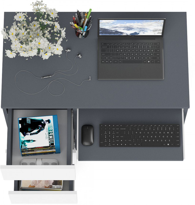 Мори компьютерный стол МС-6 левый, графит/белый