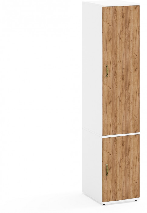 Лидер-8 Модуль Пенал МД 23Б, цвет белый шагрень/крафт золото, ШхГхВ 40х50х190 см., универс. сборка, глубокий пенал со штангой для одежды и полкой