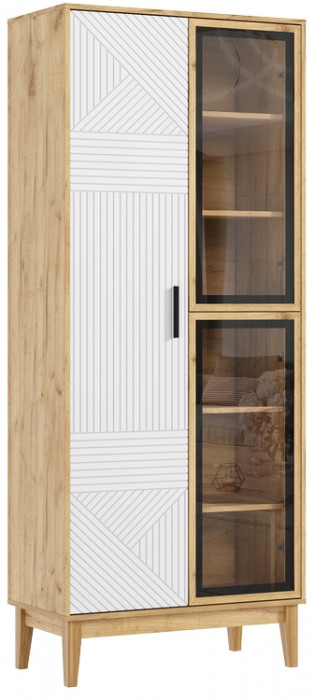 Шкаф-витрина "Флэш" (рамка AGT), Крафт золотой/Браш вайт