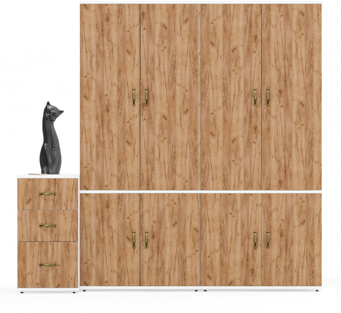 Лидер-8 Шкаф МД 20Б + Шкаф МД 20Б + Тумба МД 3.16, белый шагрень/крафт золото