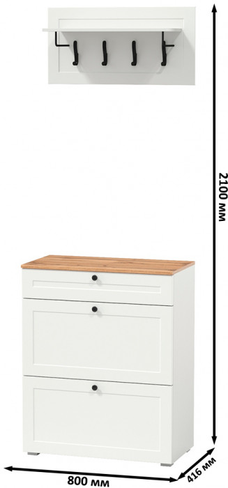 Остин 16.121 Тумба для обуви + 15.12 Вешалка, белый шагрень/дуб крафт золотой