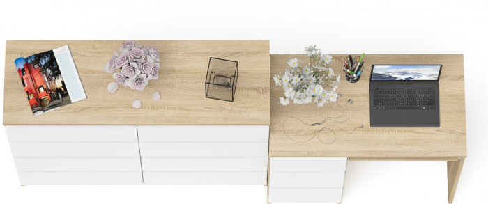 Мори Стол компьютерный МС-6 левый + Комод МК1200.8, цвет дуб сонома/белый, ШхГхВ 210,4х50х94 см., выдвижные ящики слева, НЕ универсальная сборка