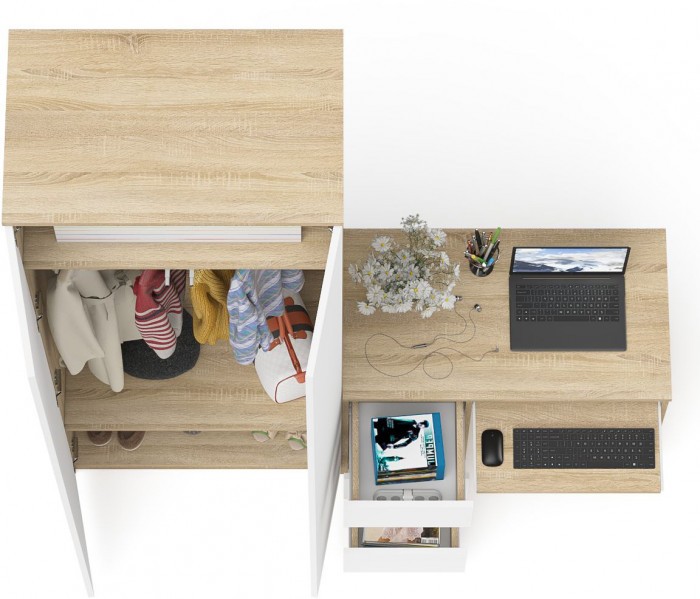 Мори Стол компьютерный МС-6 левый + Шкаф МШ800.1, цвет дуб сонома/белый, ШхГхВ 170,4х50,4х209,6 см., выдвижные ящики слева, НЕ универсальная сборка