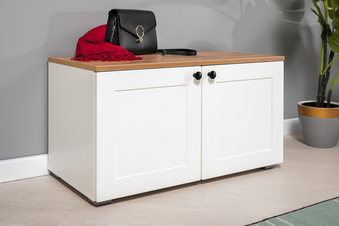 Остин 13.257 Тумба + 15.12 Вешалка, цвет белый шагрень/дуб крафт золотой, ШхГхВ 80х41,9х210 см.