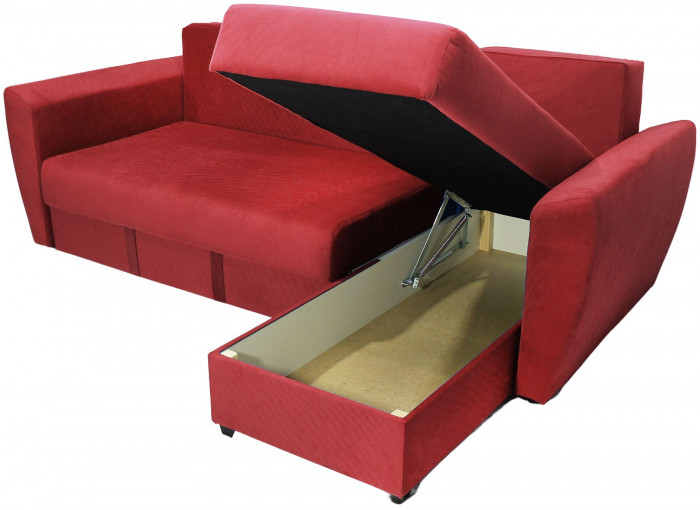Диван-кровать угловой Амстердам Люкс, 150х200, еврокнижка, независимый пружинный блок, велюр, красный