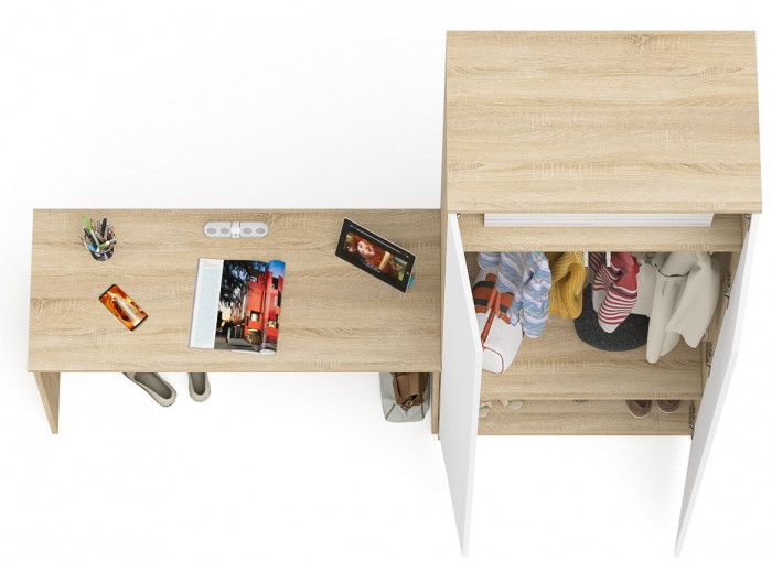 Мори письменный стол МСП1200.1 + Шкаф МШ800.1, дуб сонома/белый