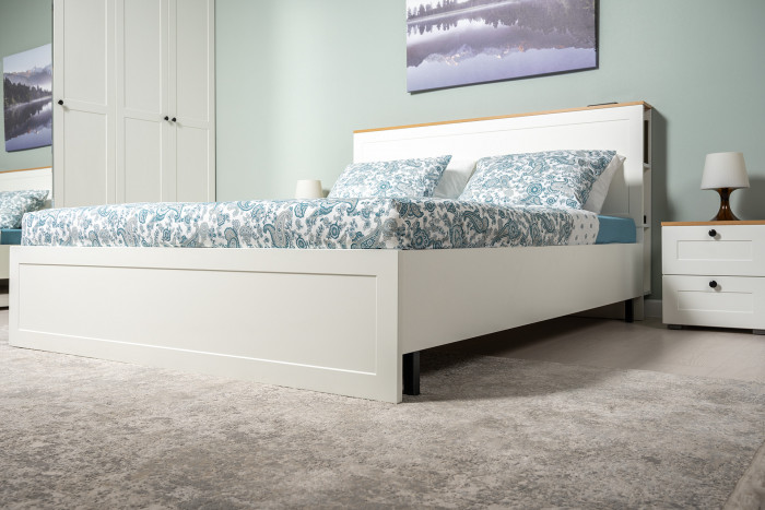 Остин 11.53 Кровать + ортопед + 16.152 Тумба 2 шт., белый шагрень/дуб крафт золотой