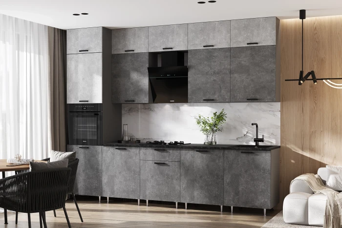 Кухня Рио NEW ЛДСП 3,0м/1080м (490) Компановка №3/1, Бетон светлый/Бетон темный, Графит
