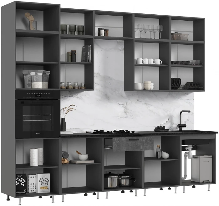 Кухня Рио NEW ЛДСП 3,0м/1080м (490) Компановка №3/1, Бетон светлый/Бетон темный, Графит