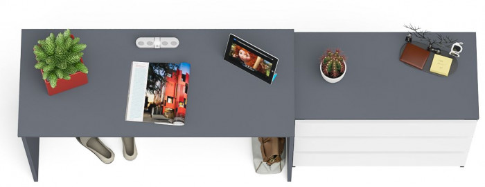 Мори Стол письменный МСП1200.1 + Комод МК800.1, цвет графит/белый, ШхГхВ 200,8х50х76,6 см., универсальная сборка