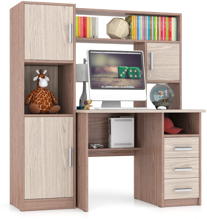 Стол компьютерный С-МД-СК9+Пенал С-МД-СК9П, цвет ясень шимо светлый/ясень шимо тёмный, ШхГхВ 145х70х160 см., НЕ универсальная сборка