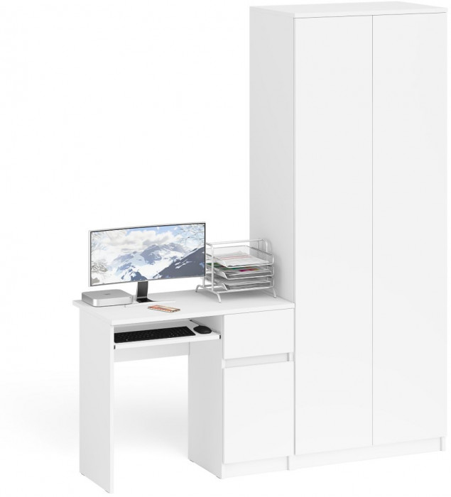 Мори Стол компьютерный МС-1 правый + Шкаф МШ800.1, цвет белый, ШхГхВ 170,4х50,4х209,6 см., выдвижной ящик справа, НЕ универсальная сборка