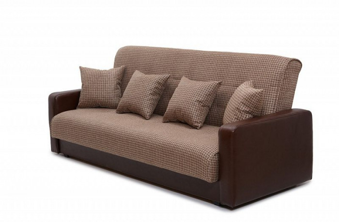 Раскладной диван-кровать, прямой, книжка, цвет бежево-коричневый, кожа/рогожка, Лондон 120х190