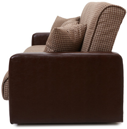 Раскладной диван-кровать, прямой, книжка, цвет бежево-коричневый, кожа/рогожка, Лондон 120х190